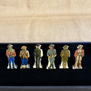 Vintage 1930s Marx Tin Litho Toy Soldiers USA Cowboy Shooting Target Set of 6